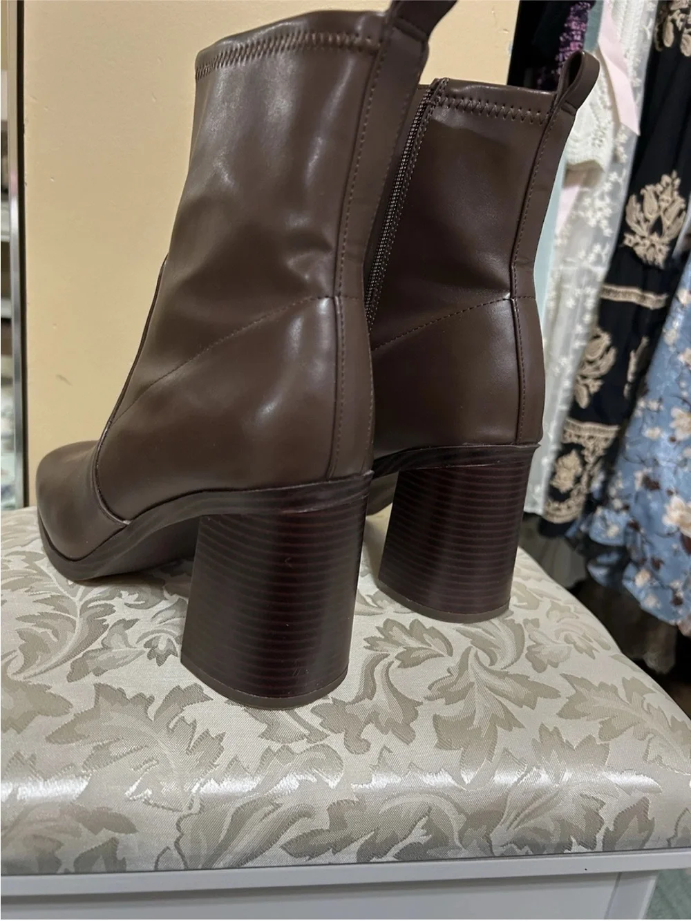 Kohl's Dark Brown Faux-Leather Block Heel Ankle Boots